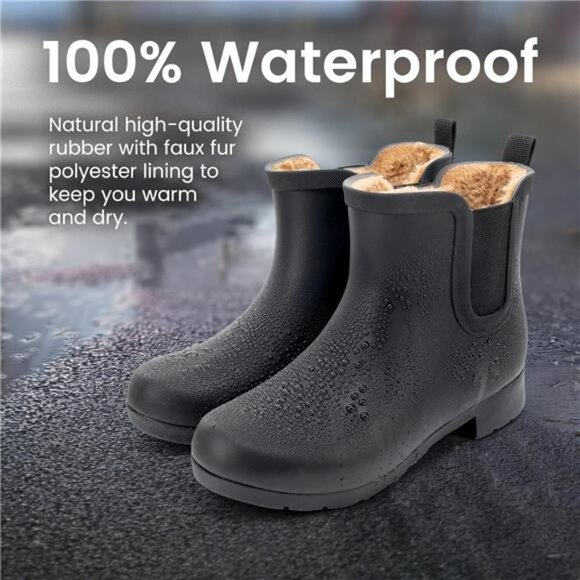 Women’s Waterproof Chelsea Bootie – Plush Lined, Slip-On Rain Ankle - Picture 3 of 7
